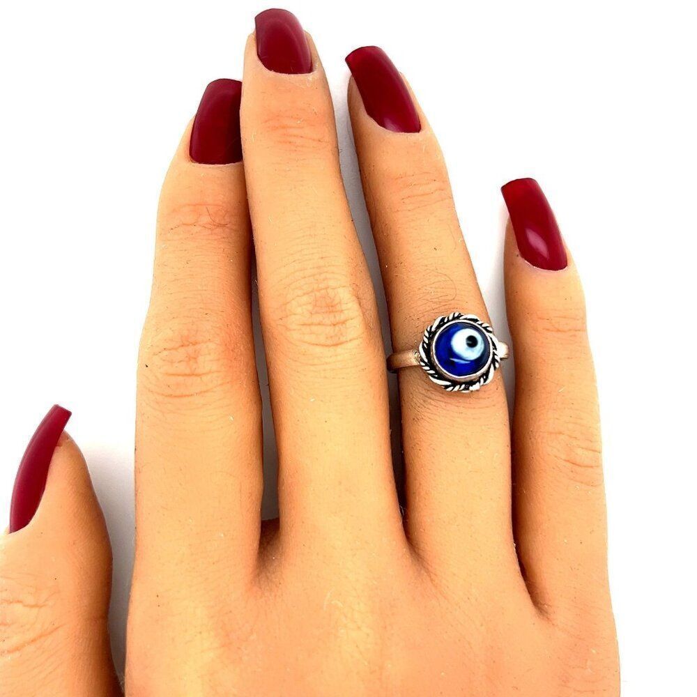 925 Silver Adjustable Evil Eye Ring - image 7